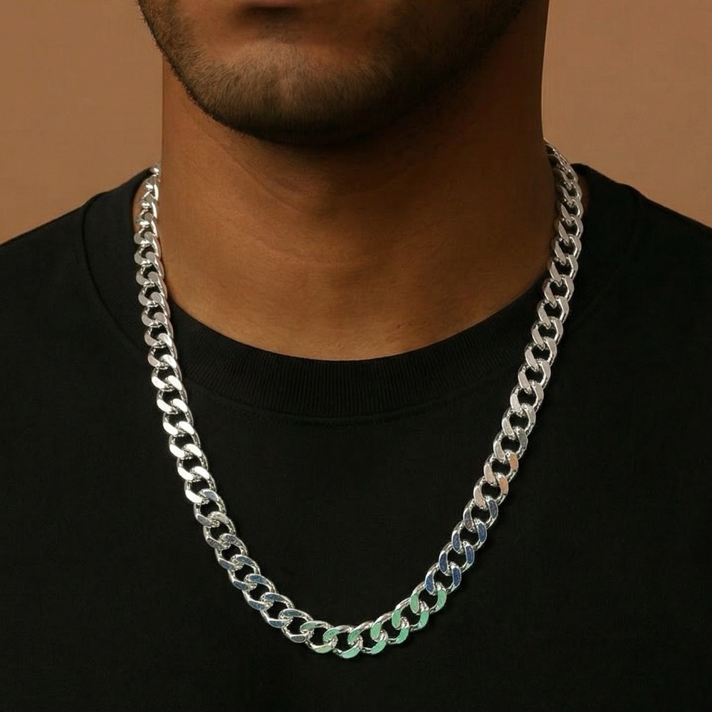 silver 21 inches Silver heavy duty Cuban link Chain Necklace